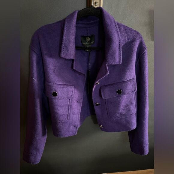 House of Harlow 1960 Cropped Purple Peacoat Button Down Jacket NWT Size L - Picture 2 of 6